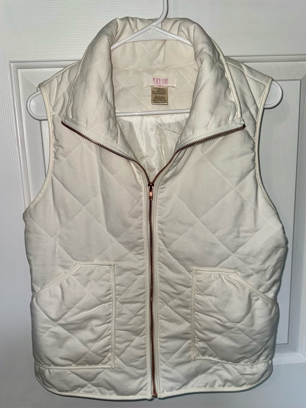 Peach Love Cream Quilted Vest with Rose Gold Zipper